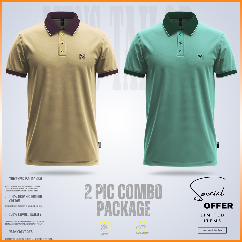 Premium Single Jersey Polo Shirt Combo Three  ps cream-ps light green