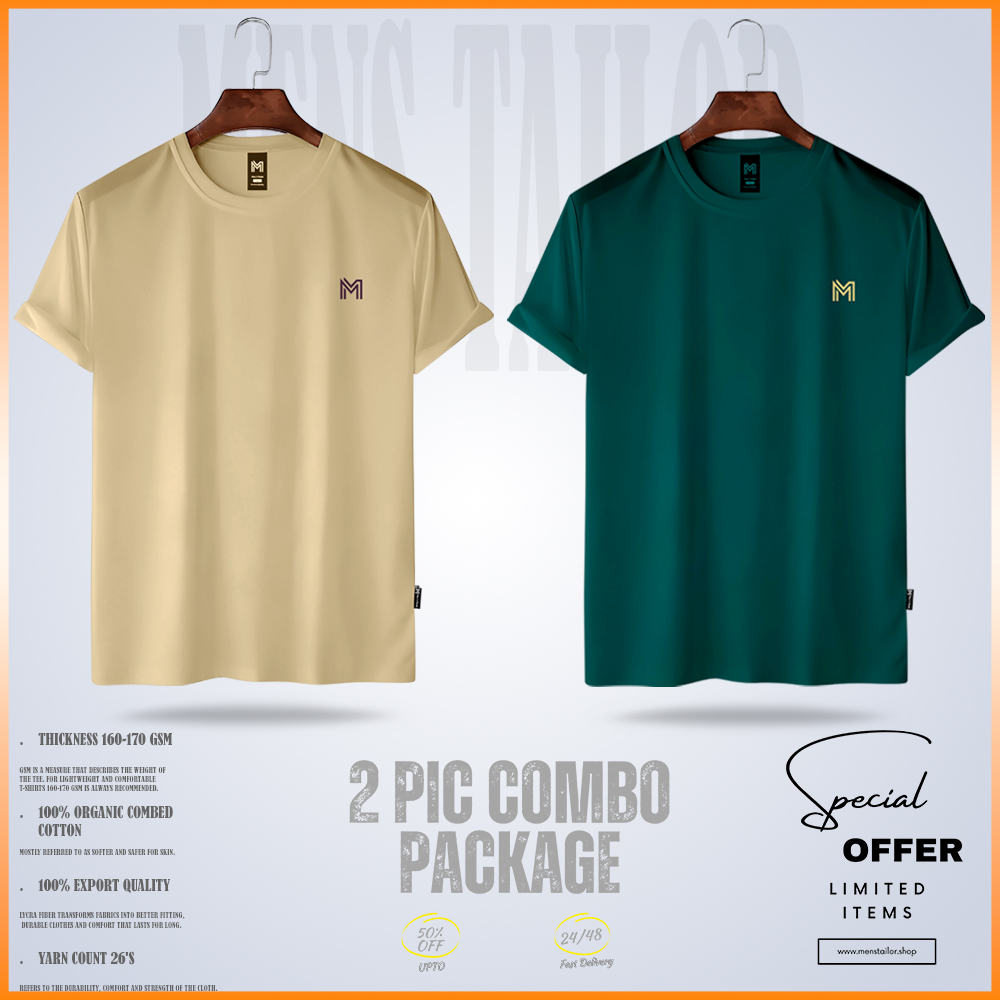 Super Comfort Premium T-Shirt Two Piece Combo Four oc cream-oc bottle green