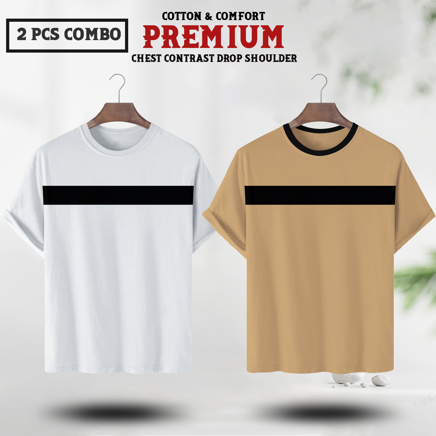 Soft Comfort Drop Shoulder Premium T-Shirt- cc white-cc brown