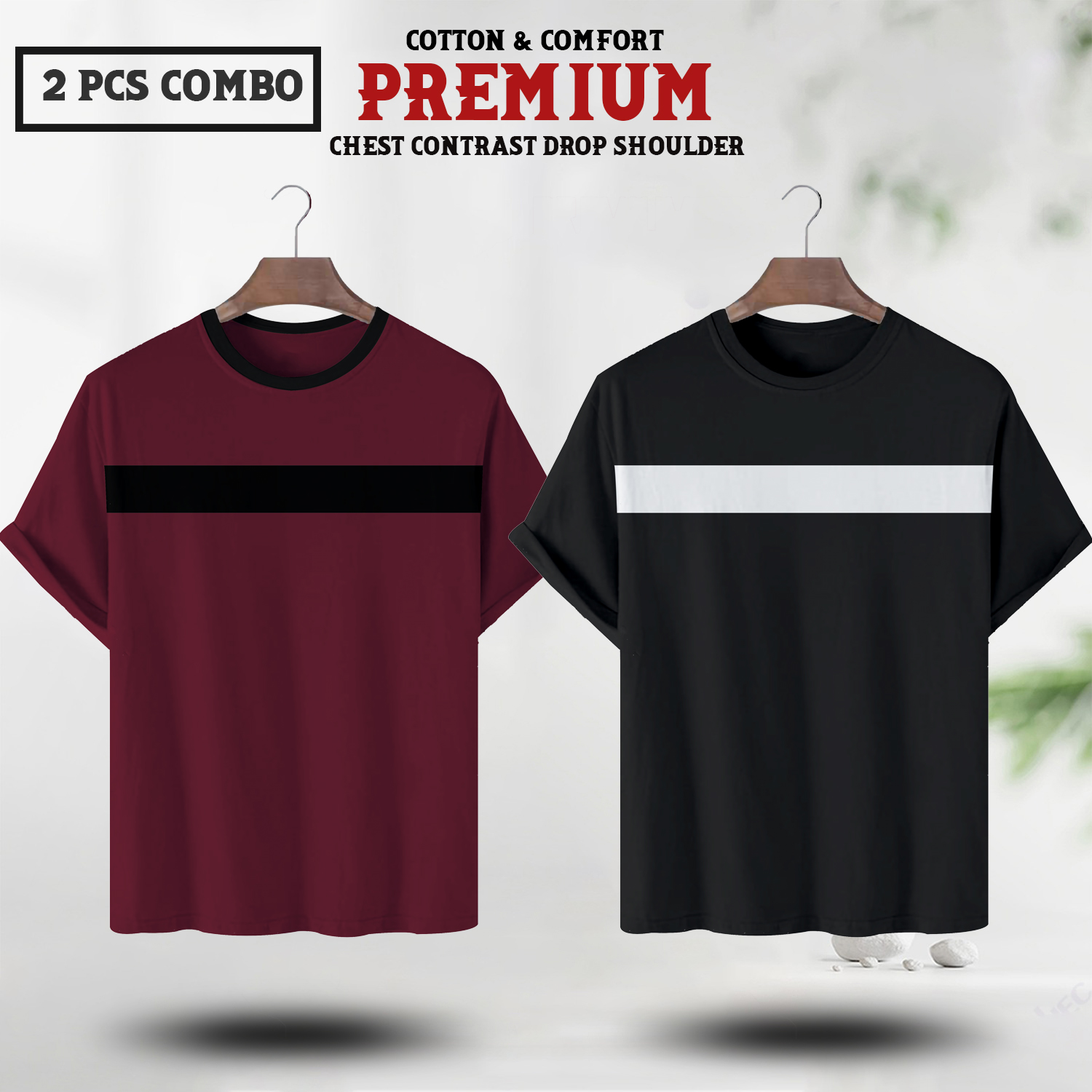 Soft Comfort Drop Shoulder Premium T-Shirt- cc maroon-cc black