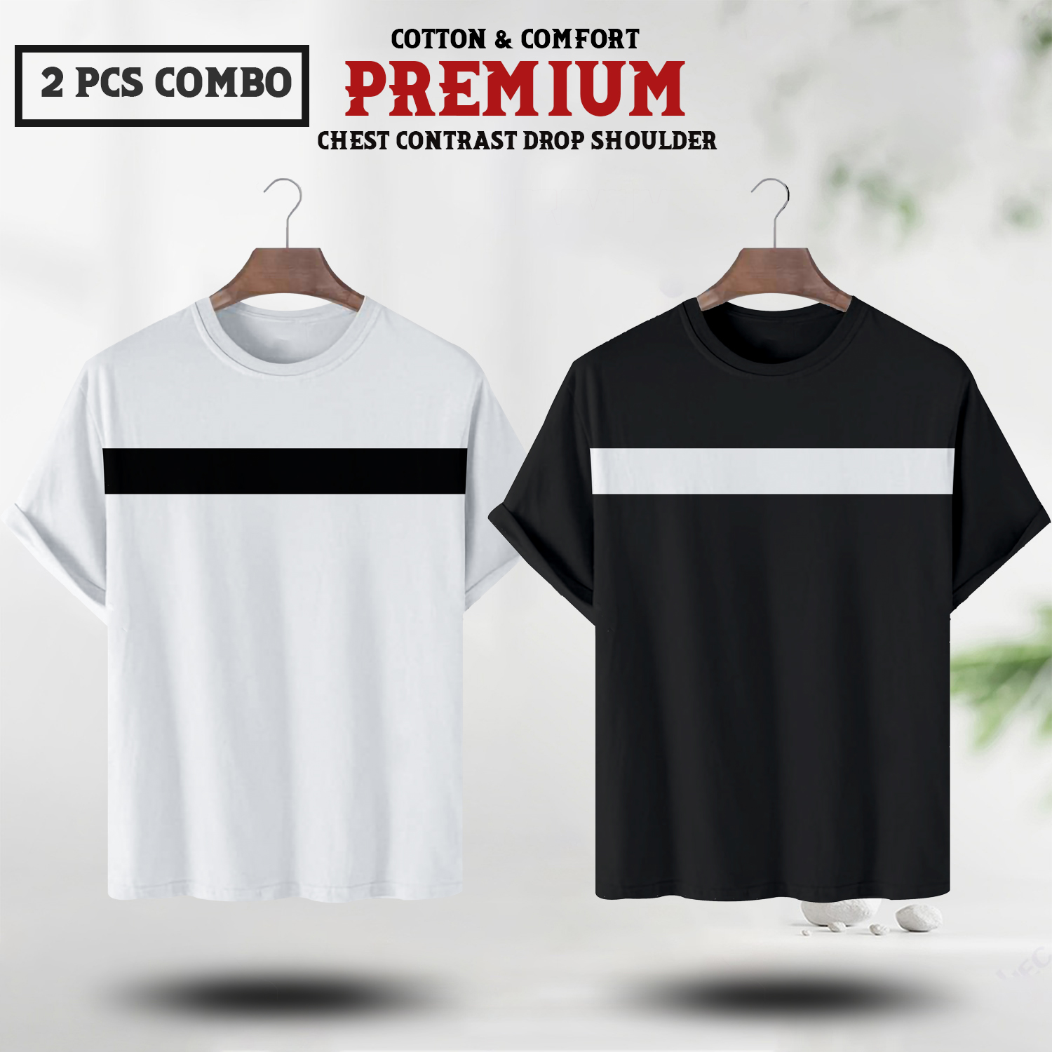 Soft Comfort Drop Shoulder Premium T-Shirt- cc white-cc black
