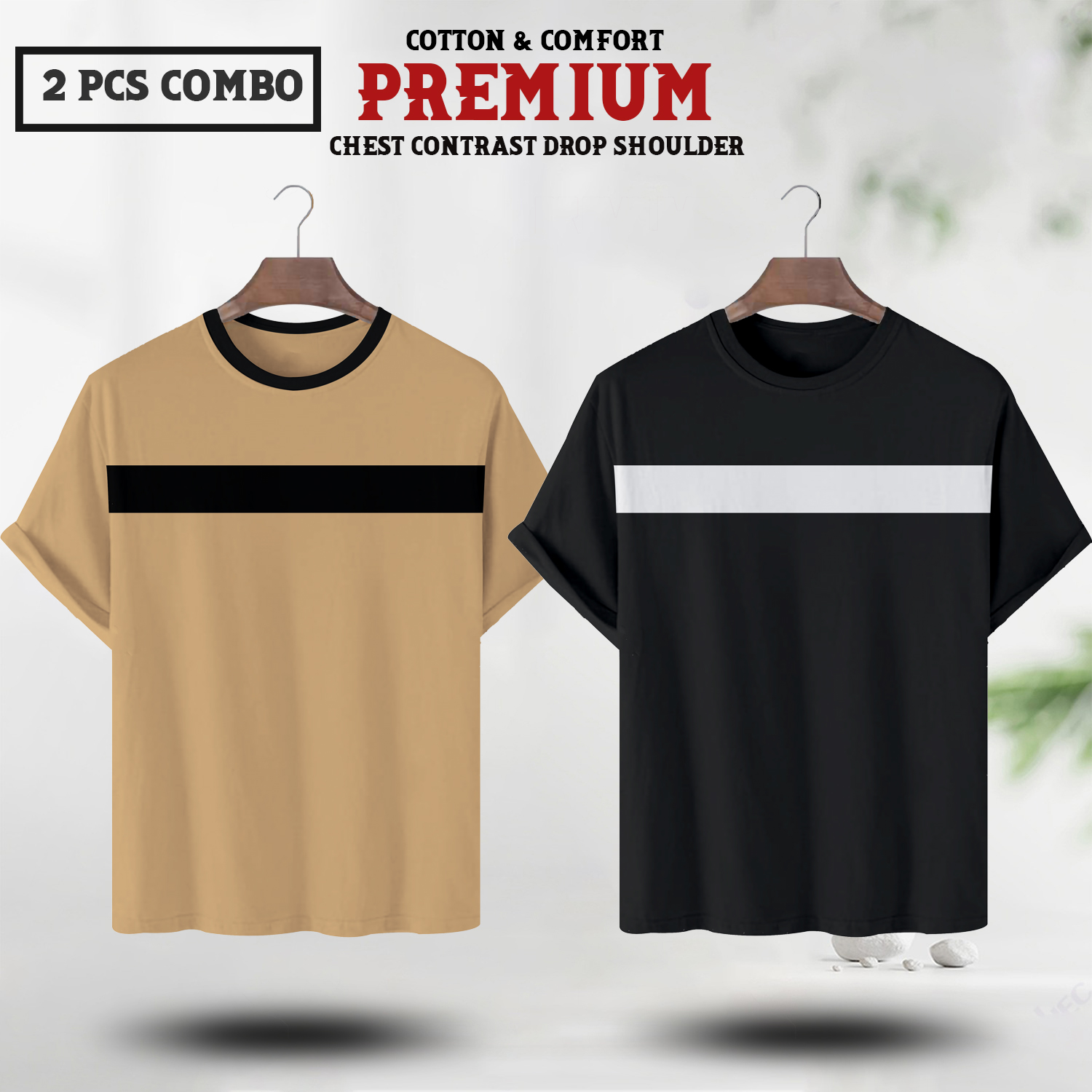 Soft Comfort Drop Shoulder Premium T-Shirt- cc brown-cc black