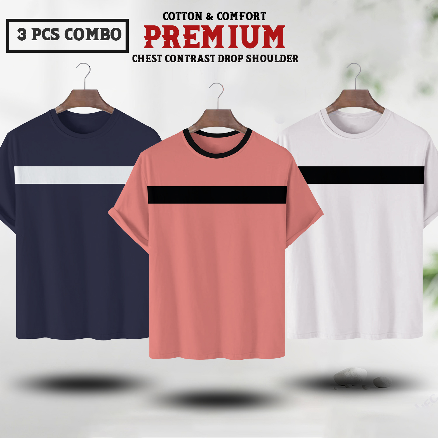 Soft Comfort Drop Shoulder Premium T-Shirt- cc navy-cc piyaj-cc white