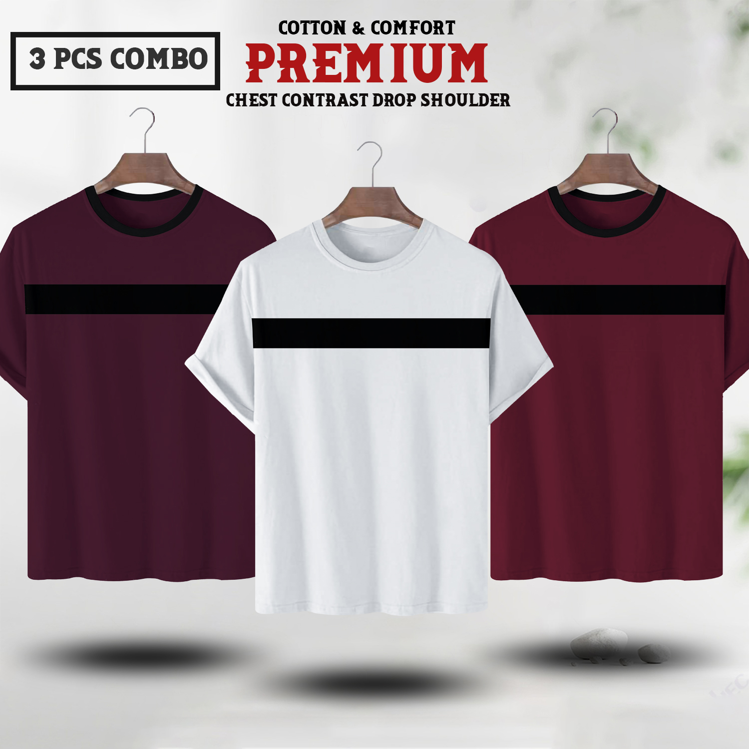 Soft Comfort Drop Shoulder Premium T-Shirt- cc purple-cc white-cc maroon