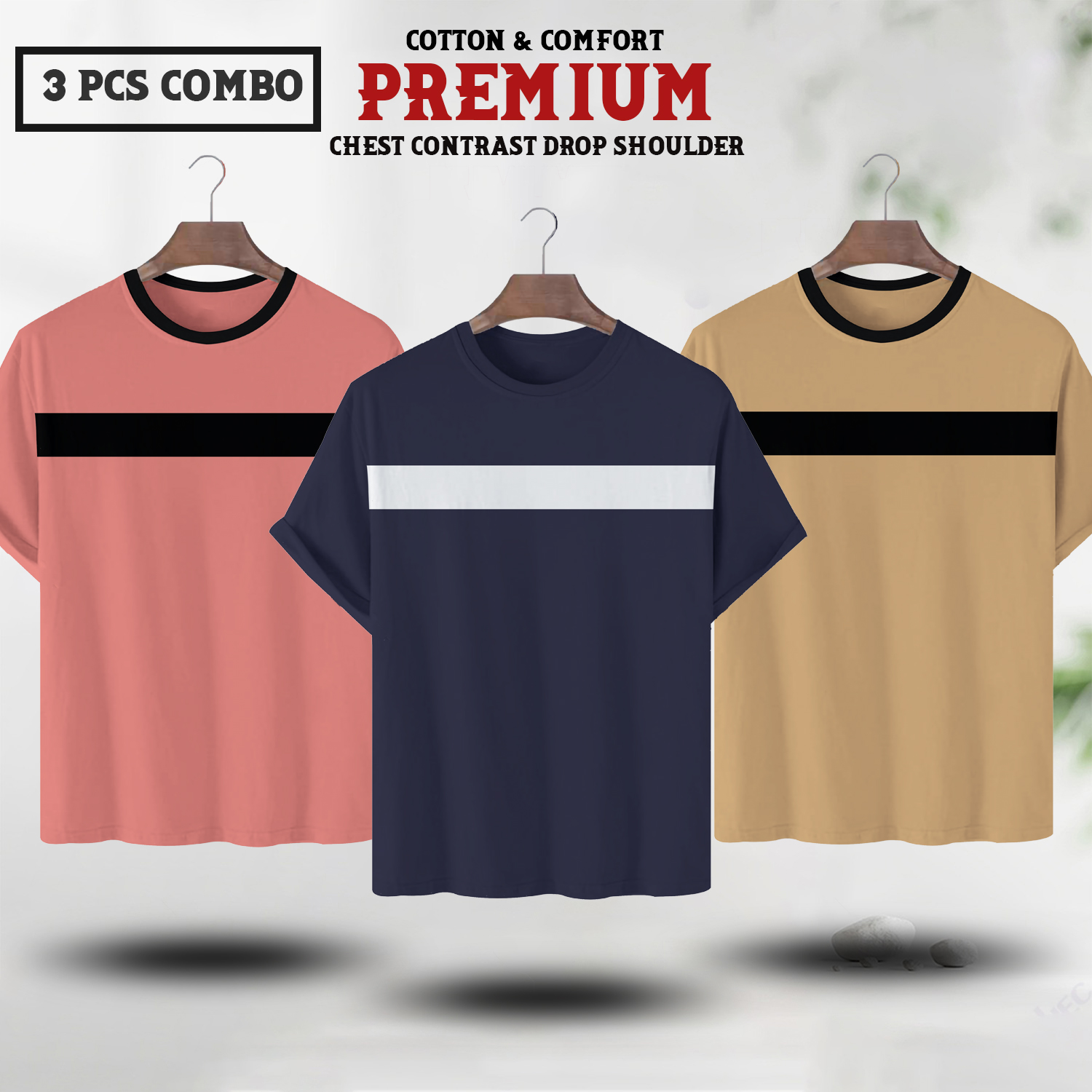 Soft Comfort Drop Shoulder Premium T-Shirt- cc piyaj-cc navy-cc brown