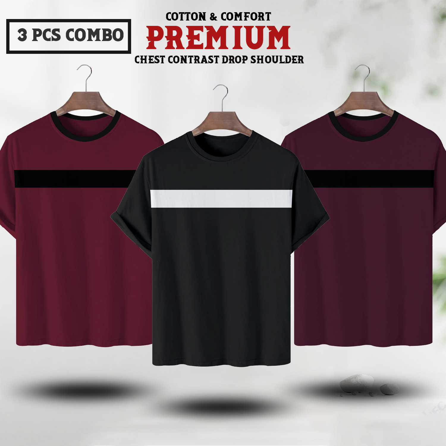 Soft Comfort Drop Shoulder Premium T-Shirt- cc maroon-cc black-cc purple