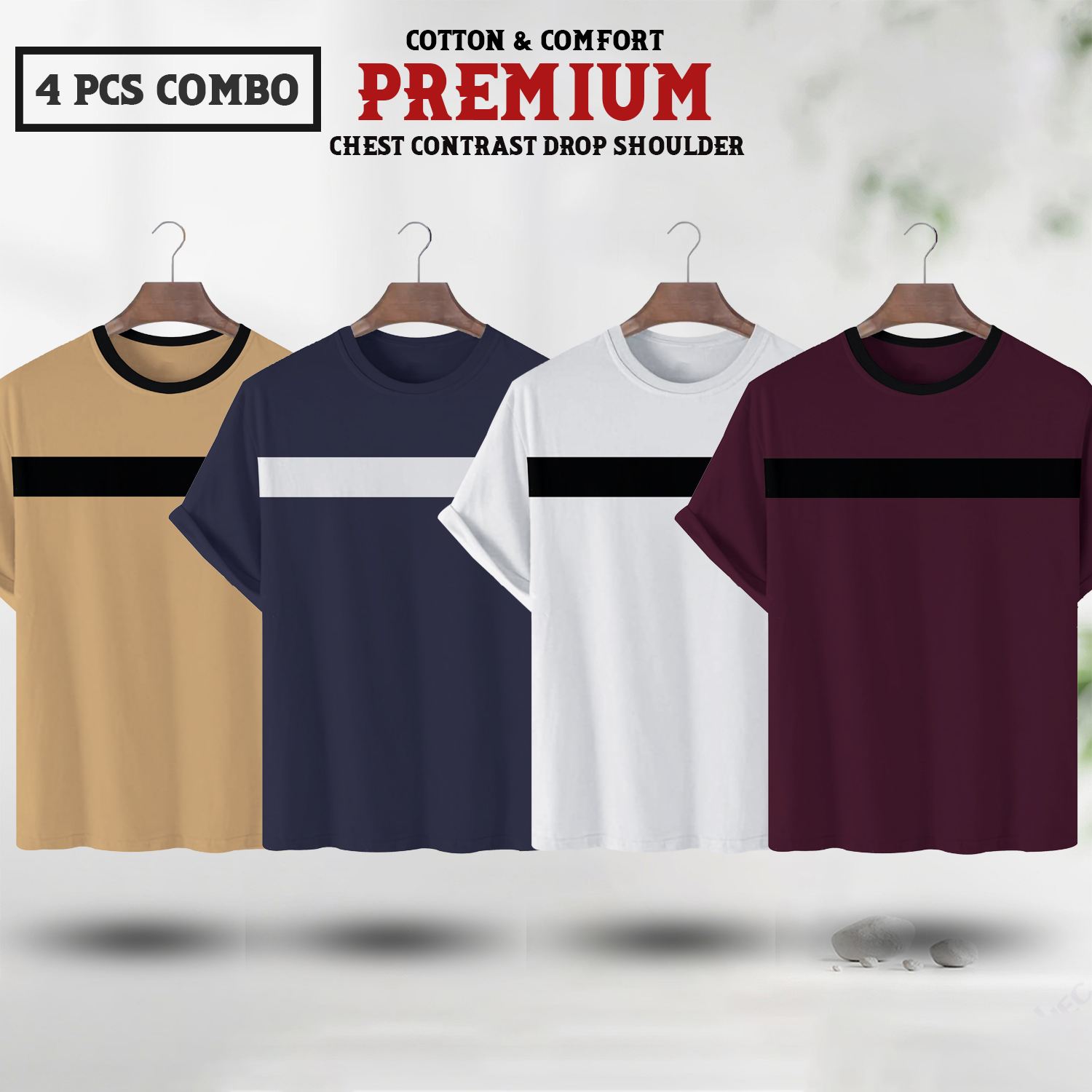 Soft Comfort Drop Shoulder Premium T-Shirt- cc brown-cc navy-cc white-cc purple