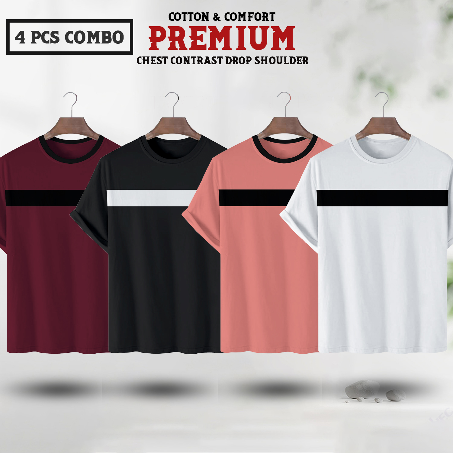 Soft Comfort Drop Shoulder Premium T-Shirt- cc maroon-cc black-cc piyaj-cc white