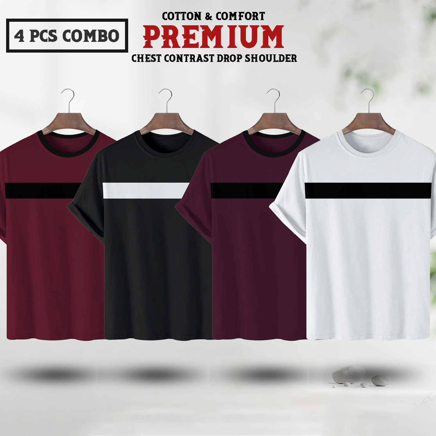 Soft Comfort Drop Shoulder Premium T-Shirt- cc maroon-cc black-cc purple-cc white