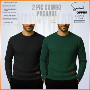 𝐒𝐨𝐥𝐢𝐝 𝐒𝐰𝐞𝐚𝐭𝐬𝐡𝐢𝐫𝐭 Black-Bottle Green 2 Pcs Combo