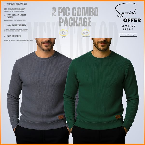 𝐒𝐨𝐥𝐢𝐝 𝐒𝐰𝐞𝐚𝐭𝐬𝐡𝐢𝐫𝐭 Charcoal-Bottle Green 2 Pcs Combo