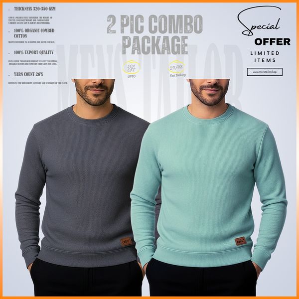 𝐒𝐨𝐥𝐢𝐝 𝐒𝐰𝐞𝐚𝐭𝐬𝐡𝐢𝐫𝐭 -Charcoal-Pastle Green 2 Pcs Combo