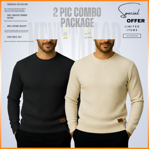 𝐒𝐨𝐥𝐢𝐝 𝐒𝐰𝐞𝐚𝐭𝐬𝐡𝐢𝐫𝐭 -Black-Cream 2 Pcs Combo