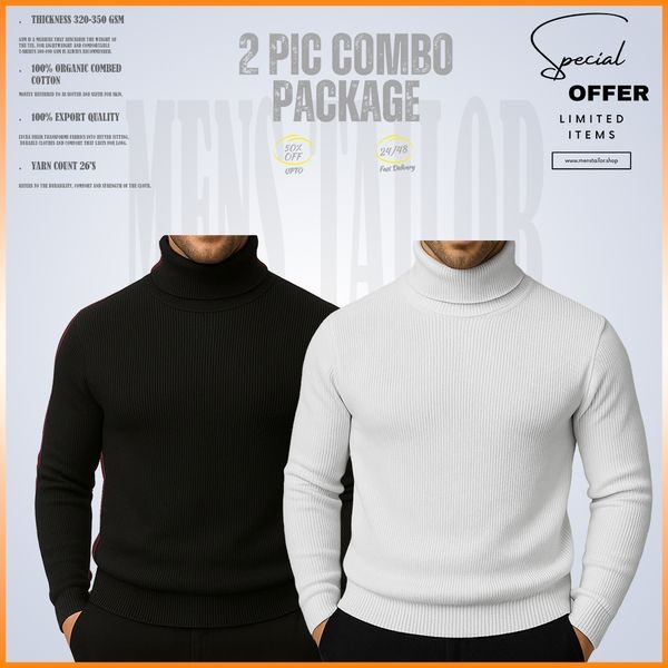 𝐓𝐮𝐫𝐭𝐥𝐞 𝐍𝐞𝐜𝐤 Black-White 2 Pcs Combo