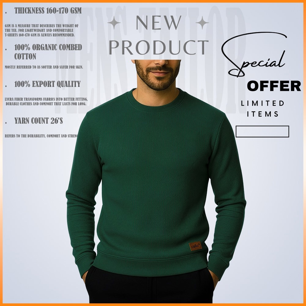 𝐒𝐨𝐥𝐢𝐝 𝐒𝐰𝐞𝐚𝐭𝐬𝐡𝐢𝐫𝐭 - Bottle Green 1 Pcs