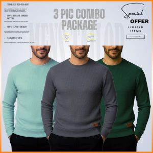 𝐒𝐨𝐥𝐢𝐝 𝐒𝐰𝐞𝐚𝐭𝐬𝐡𝐢𝐫𝐭 Pastle Green-Charcoal-Bottle Green 3 Pcs Combo