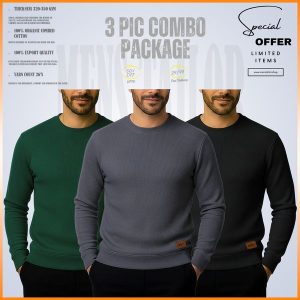 𝐒𝐨𝐥𝐢𝐝 𝐒𝐰𝐞𝐚𝐭𝐬𝐡𝐢𝐫𝐭 Cream-Charcoal-Black 3 Pcs Combo