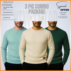 𝐒𝐨𝐥𝐢𝐝 𝐒𝐰𝐞𝐚𝐭𝐬𝐡𝐢𝐫𝐭 Pastel Green-Cream-Bottle Green 3 Pcs Combo