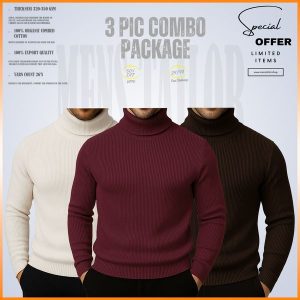 𝐓𝐮𝐫𝐭𝐥𝐞 𝐍𝐞𝐜𝐤 Maroon-Cream-Coffee 3 Pcs Combo