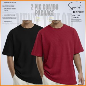𝐖𝐚𝐟𝐟𝐥𝐞 𝐃𝐫𝐨𝐩 𝐒𝐡𝐨𝐮𝐥𝐝𝐞𝐫_ 2 pic Combo Offer 200+ GSM_ 𝑪𝒐𝒕𝒕𝒐𝒏 𝒇𝒂𝒃𝒓𝒊𝒄 - Black - Maroon