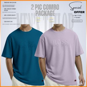 2 Pcs Premium Drop Shoulder 220+ GSM 2/2 Rib Fabric Petrol Blue - Lavender