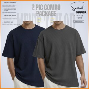 𝐖𝐚𝐟𝐟𝐥𝐞 𝐃𝐫𝐨𝐩 𝐒𝐡𝐨𝐮𝐥𝐝𝐞𝐫_ 2 pic Combo Offer 200+ GSM_ 𝑪𝒐𝒕𝒕𝒐𝒏 𝒇𝒂𝒃𝒓𝒊𝒄 - Navy - Deep Ash