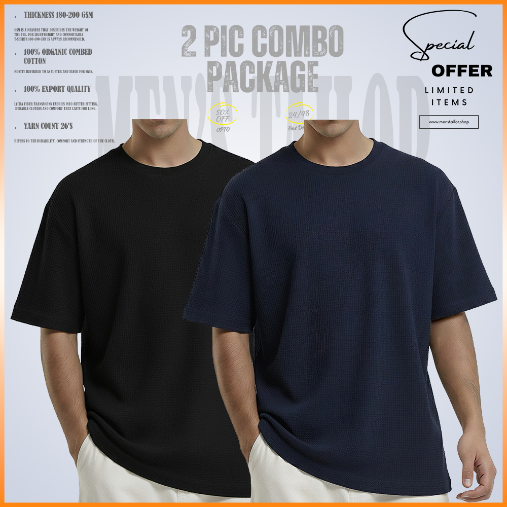 𝐖𝐚𝐟𝐟𝐥𝐞 𝐃𝐫𝐨𝐩 𝐒𝐡𝐨𝐮𝐥𝐝𝐞𝐫_ 2 pic Combo Offer 200+ GSM_ 𝑪𝒐𝒕𝒕𝒐𝒏 𝒇𝒂𝒃𝒓𝒊𝒄 - Black - Navy