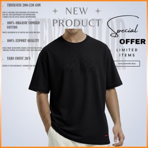 1 Pcs Premium Drop Shoulder 220+ GSM 2/2 Rib Fabric - Black