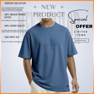 1 Pcs Premium Drop Shoulder 220+ GSM 2/2 Rib Fabric - Ash Blue