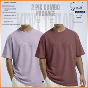 2 Pcs Premium Drop Shoulder 220+ GSM 2/2 Rib Fabric Lavender - Ash Rose